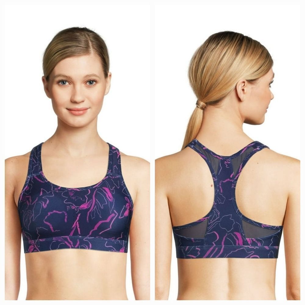 🔹️NWT Avia Purple Sketch Floral Molded Cup Racerback Sports Bra XSmall